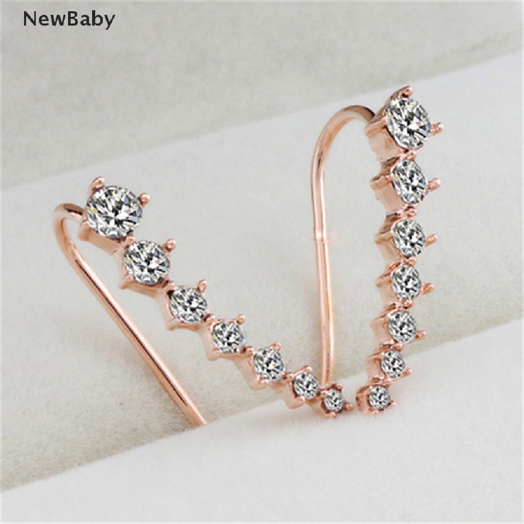 Anting Stud Kait Kristal Berlian Imitasi Warna Silver Untuk Wanita