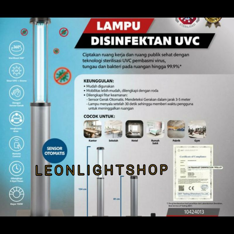 KRISBOW LAMPU UV DISINFEKTAN STANDING INDUSTRIAL 150W DENGAN SENSOR/ACE LAMPU UV DISINFECTION 150W