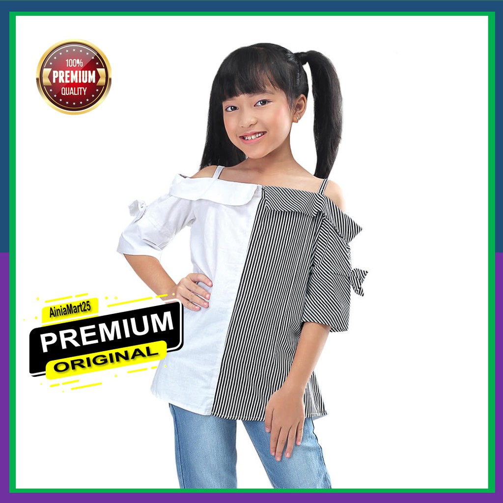 Baju atasan anak perempuan kasual motif garis hitam putih IJD 547