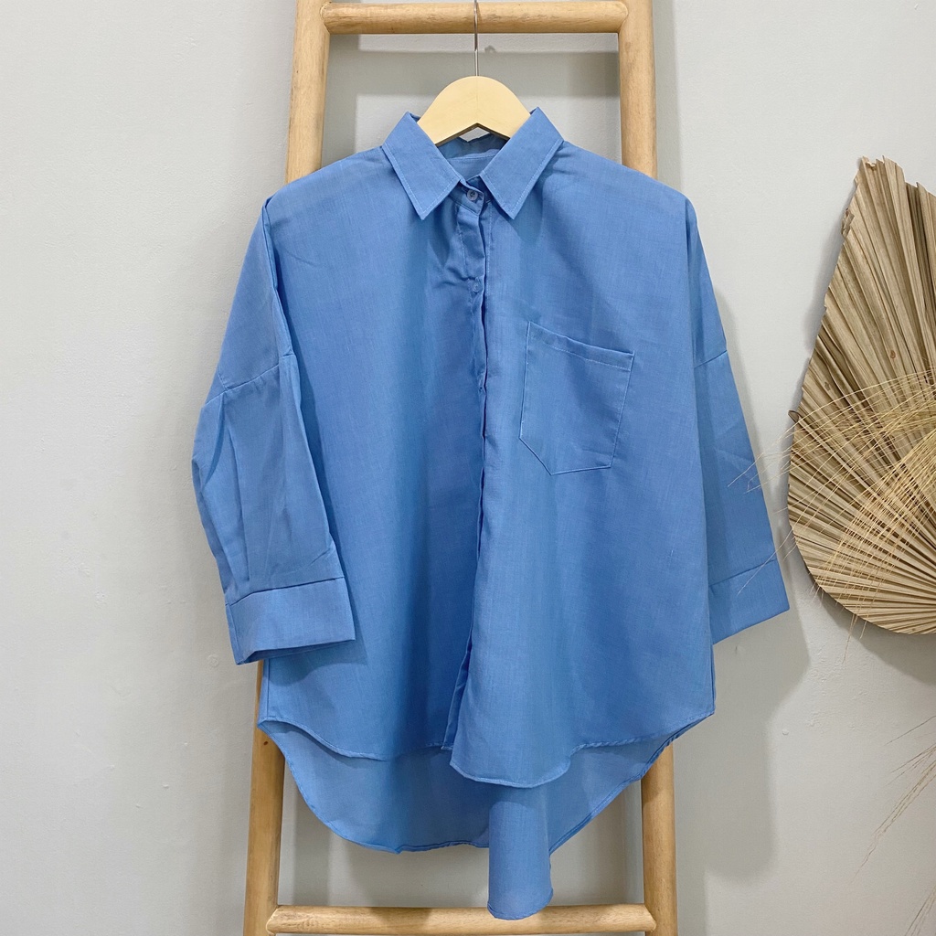 KEMEJA POLOS RAISA KATUN PREMIUM SHIRT BTS B089-Blue Wash