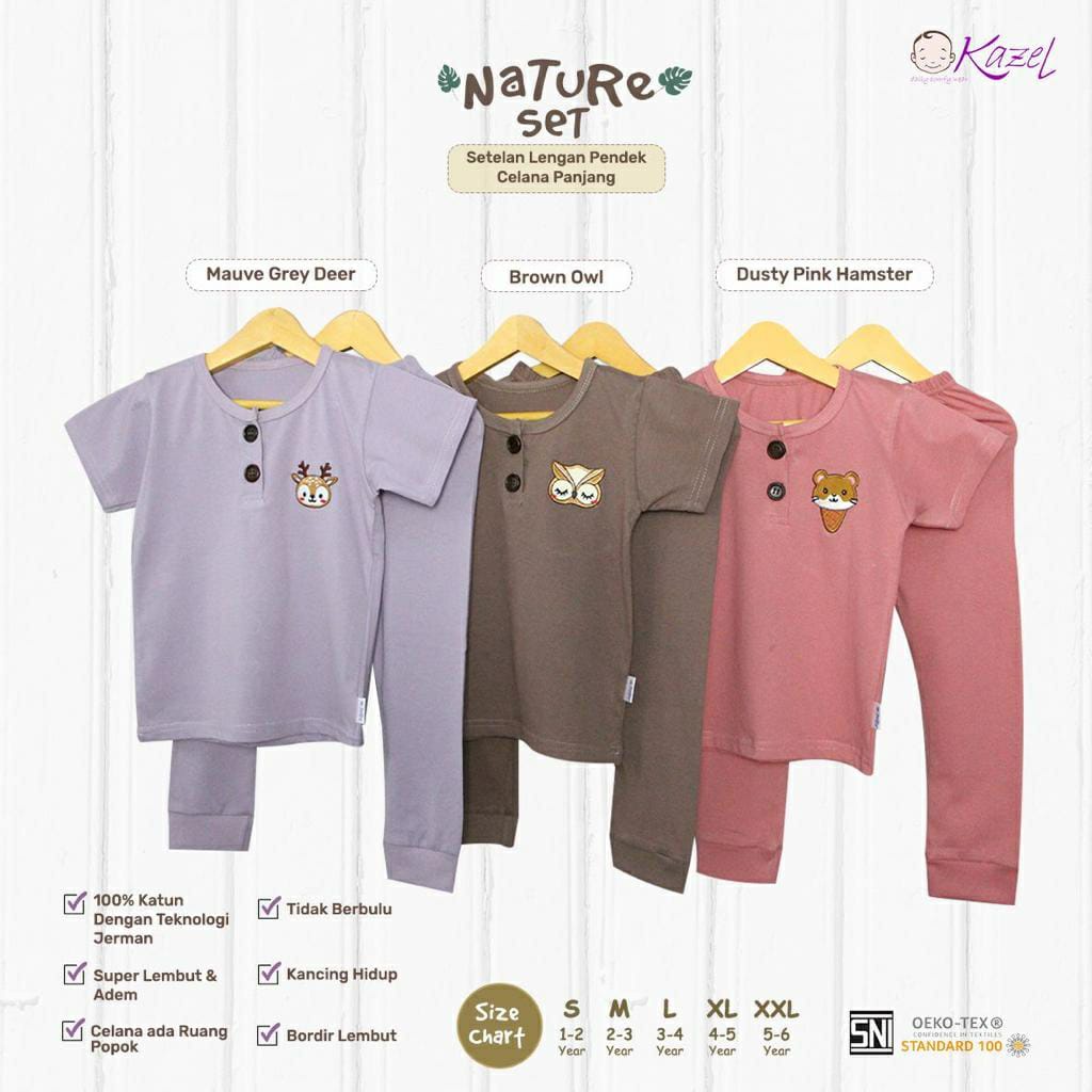 Kazel Setelan Pendek Panjang Nature Set Bordir Unisex (Satu Set Isi 2) - Setelan Anak (KZL-NS/2)