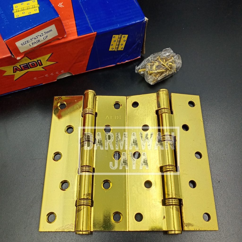 Engsel Kuning Tebal 5" AEDI / Engsel Pintu / Engsel Lemari / Engsel