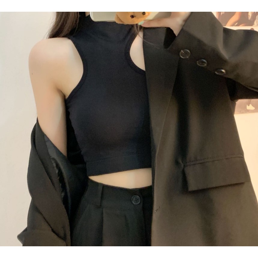 Tanktop 15 Crop halter neck atasan crop top bra dalaman tank top korea cut side