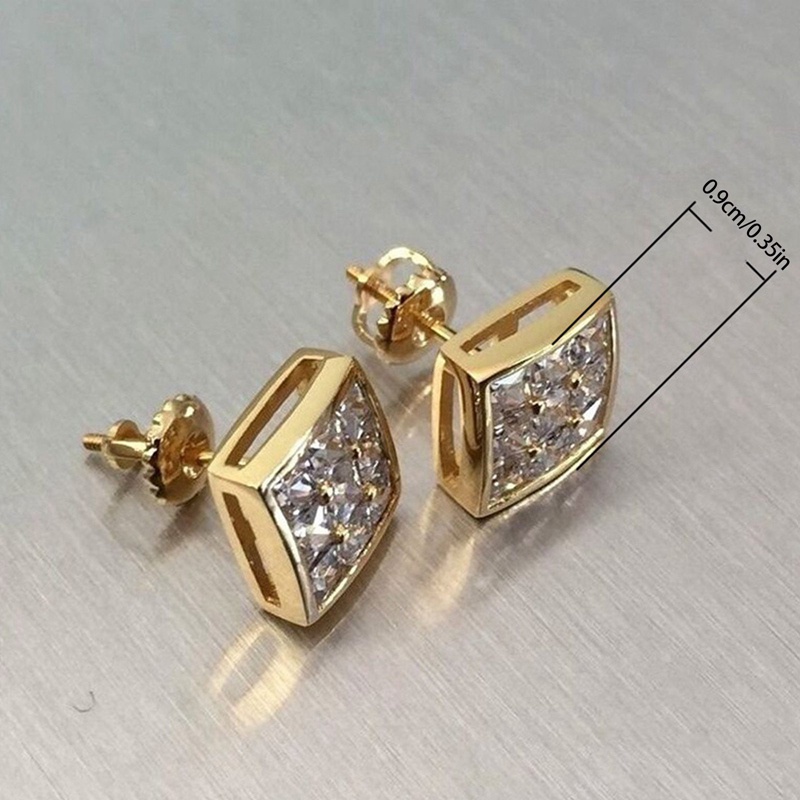 Anting Tusuk Bentuk Persegi Warna Emas Untuk Wanita