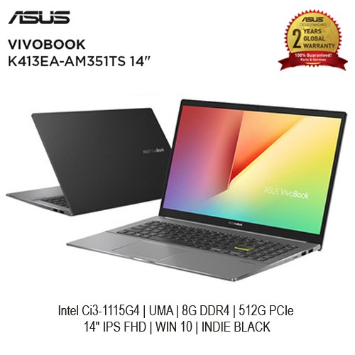 ASUS VivoBook K413EA-AM351TS Intel Ci3-1115G4 UMA 8G DDR4 512G PCIe 14inch IPS FHD WIN 10 BLACK