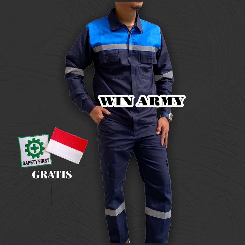 Seragam Safety Tangan Panjang Kombinasi - Seragam Proyek - Seragam Lapangan Skotlet - Wearpack Atasan - Katelpak Atasan Panjang