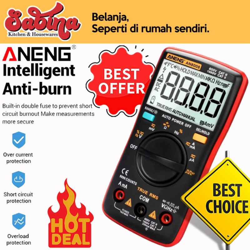 Multimeter Multitester Digital Voltage Tester Pengukur Arus Tegangan AN8