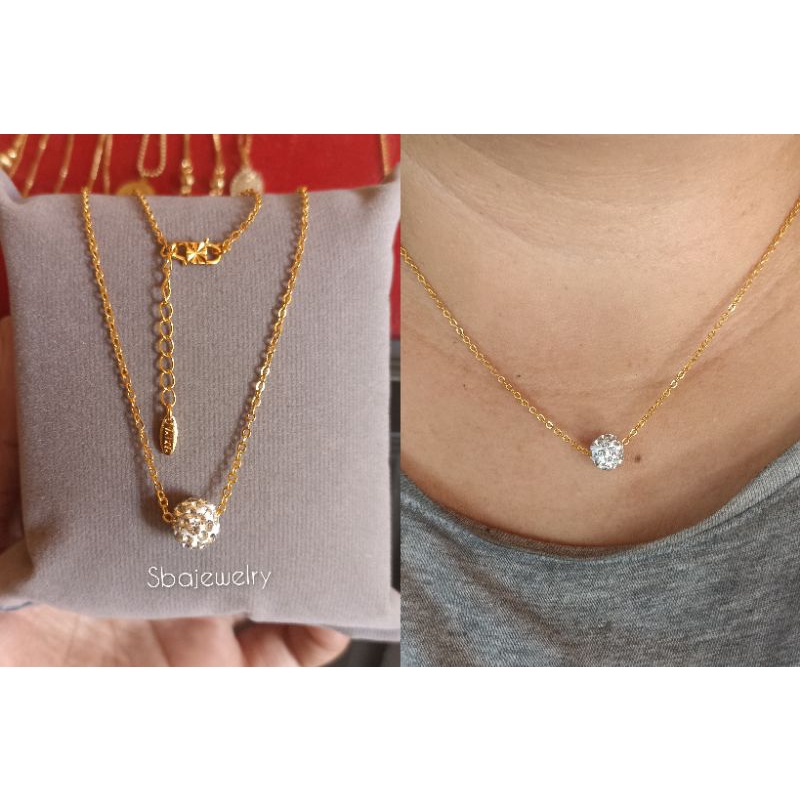 kalung yaxiya liontin bola disco lapis emas 18k