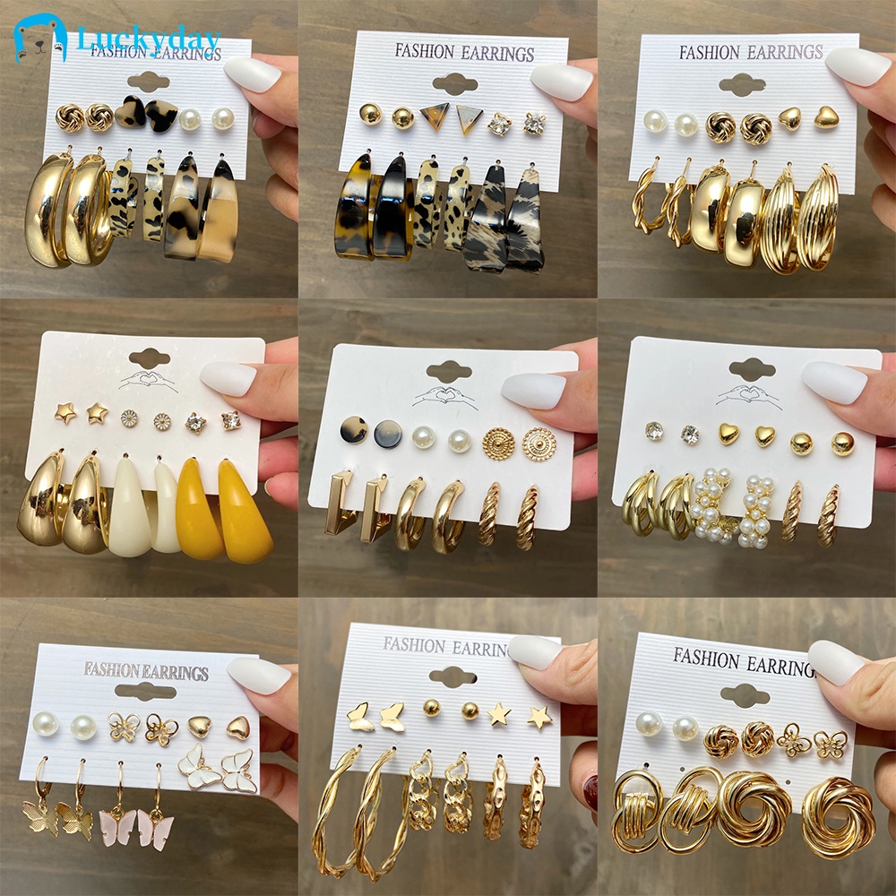 YEEZII Korean Fashion Pearl Gold Earring Set Crystal Acetic Acid Elegant Stud Earring Women Accessories Gift