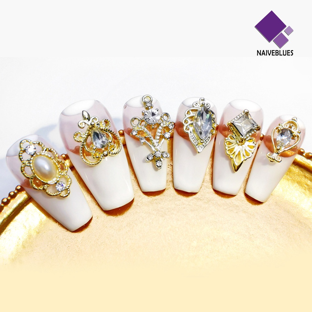 Naiveblue &gt; 10Pcs / Set Hiasan Kuku 3D Gaya Retro Aksen Kristal Imitasi Untuk Nail Art / Manicure