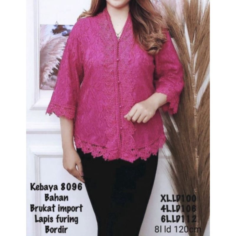 Atasan blus kebaya hitam full brukat hitam putih merah hijau biru lengan 7/8 kancing hidup s m l xl xxl xxxl