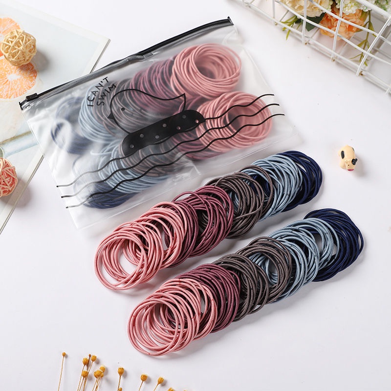 [ISI 50/100pcs] Ikat Rambut Korea Warna Warni Karet Elastis Korea Aksesoris Rambut + Pouch Aksesoris Rambut F01