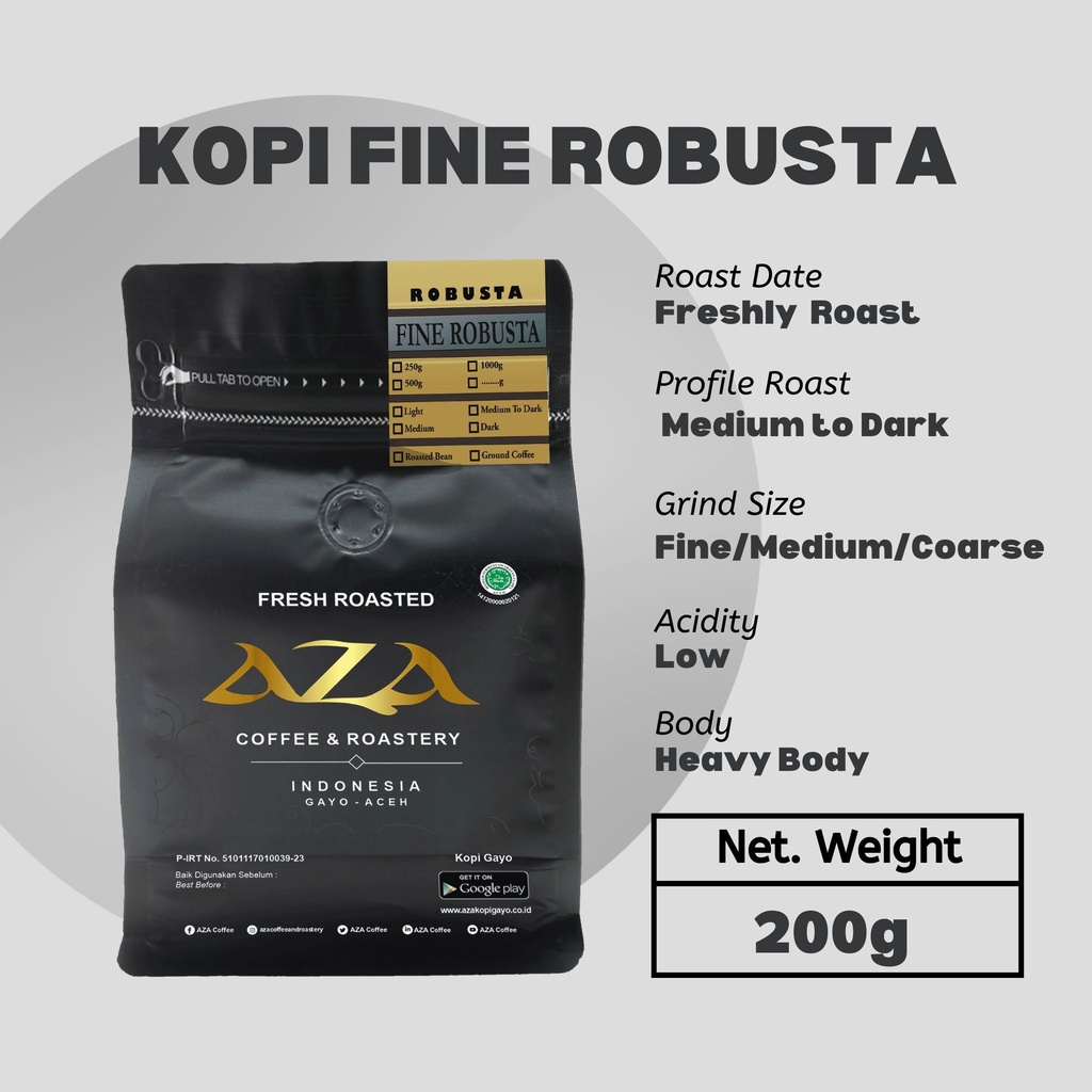 

AZA Coffee-Kopi Robusta Gayo Grade A 200g Kualitas Ekspor