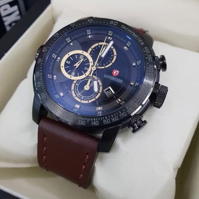 Jam Tangan Pria - Expedition E6372 Black Brown - Garansi Resmi