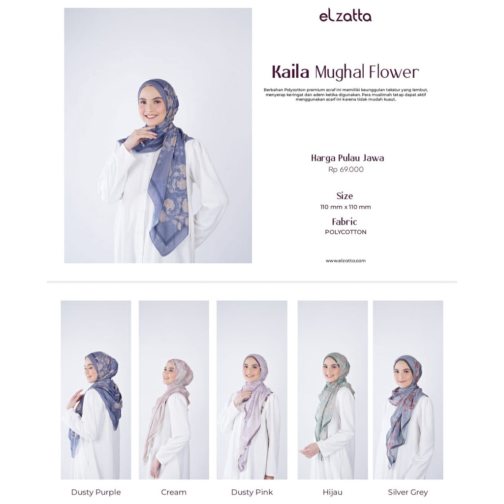 ELZATTA HIJAB KERUDUNG SEGI EMPAT MOTIF TERBARU KAILA MUGHAL FLOWER