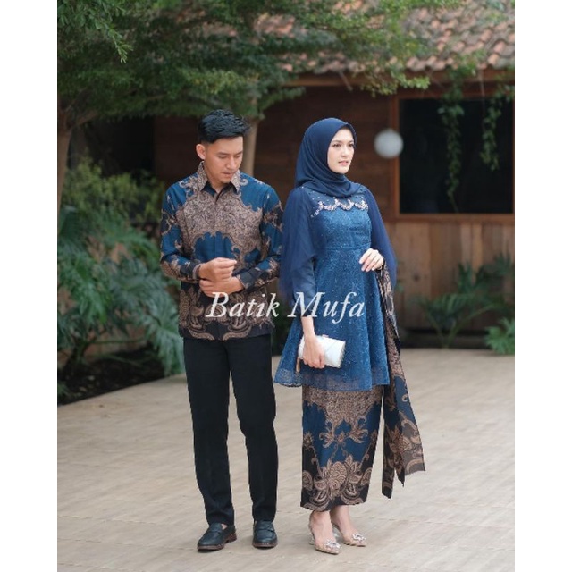 Batik Couple Kebaya Luna Tunik Navy | KEBAYA MODERN KEBAYA COUPLE KEBAYA WISUDA SARIMBITAN TERBARU