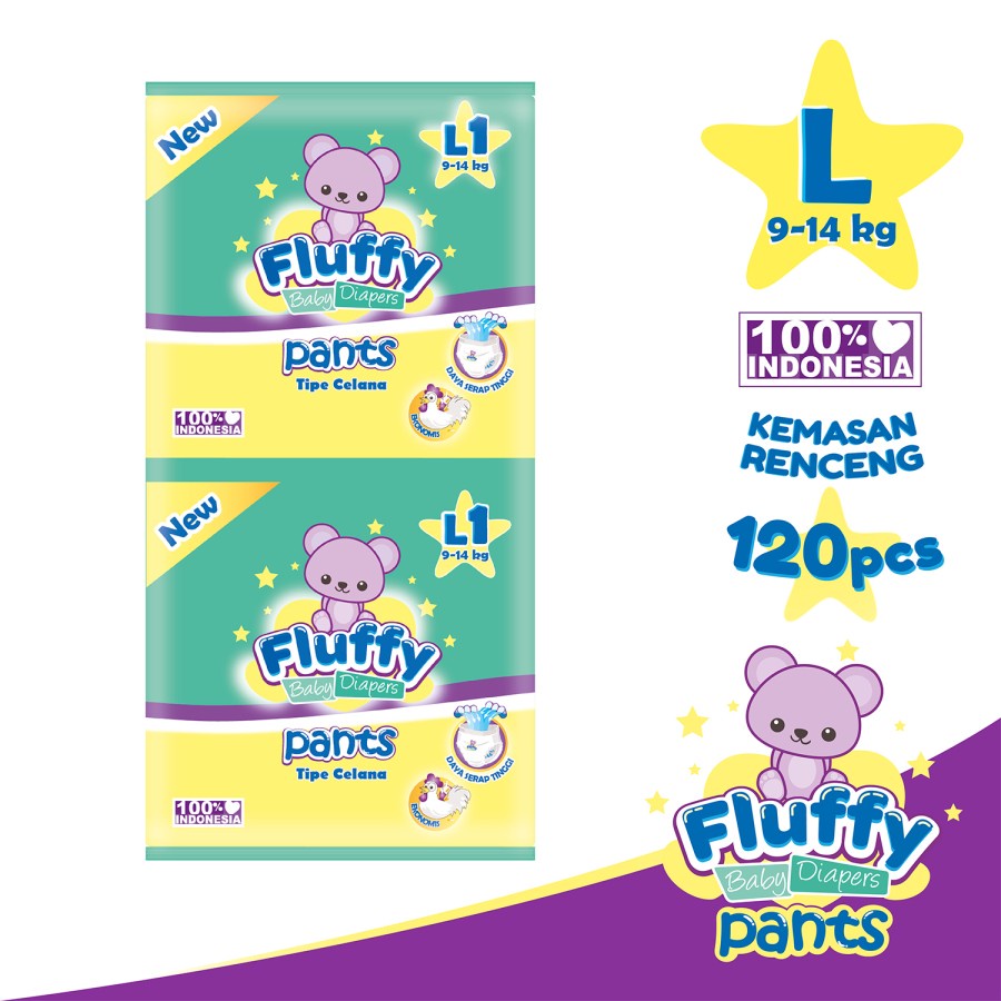 Fluffy Popok bayi Celana L isi 1 Baby Diapers Pants L1 (9-14kg)