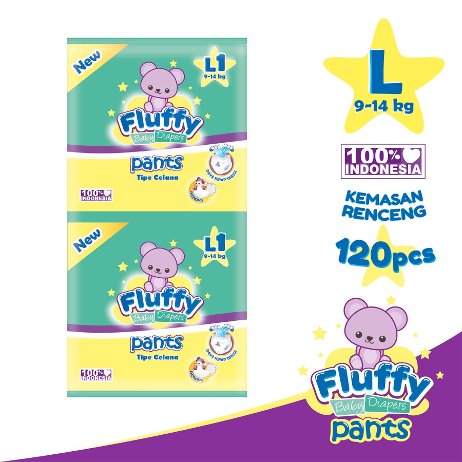 Fluffy Popok bayi Celana L isi 1 Baby Diapers Pants L1 (9-14kg)