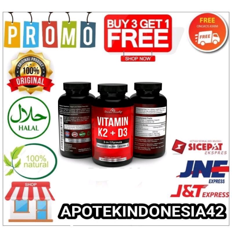 Divine Bounty Vitamin K2 (MK + MK4) with D3 5000 IU 90 Vegetarian Capsules Original