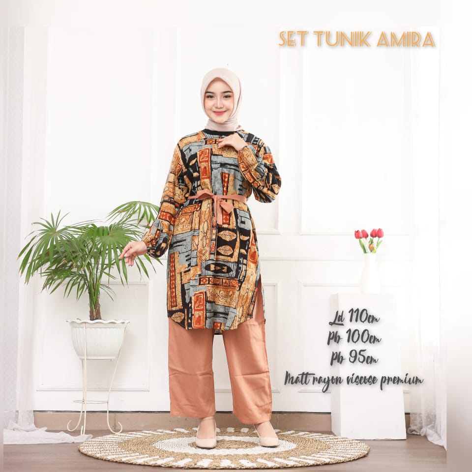 SETELAN TUNIK POLOS/MOTIF/SETELAN WANITA/BAHAN RAYON VISCOSE PREMIUM/LD 110
