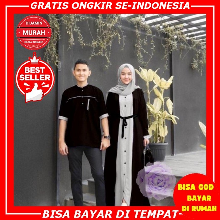 Baju Gamis Syari Brokat Couple Suami Istri Warna Lilac Luna Dress Raya Collection Mewah Glamor Exclu