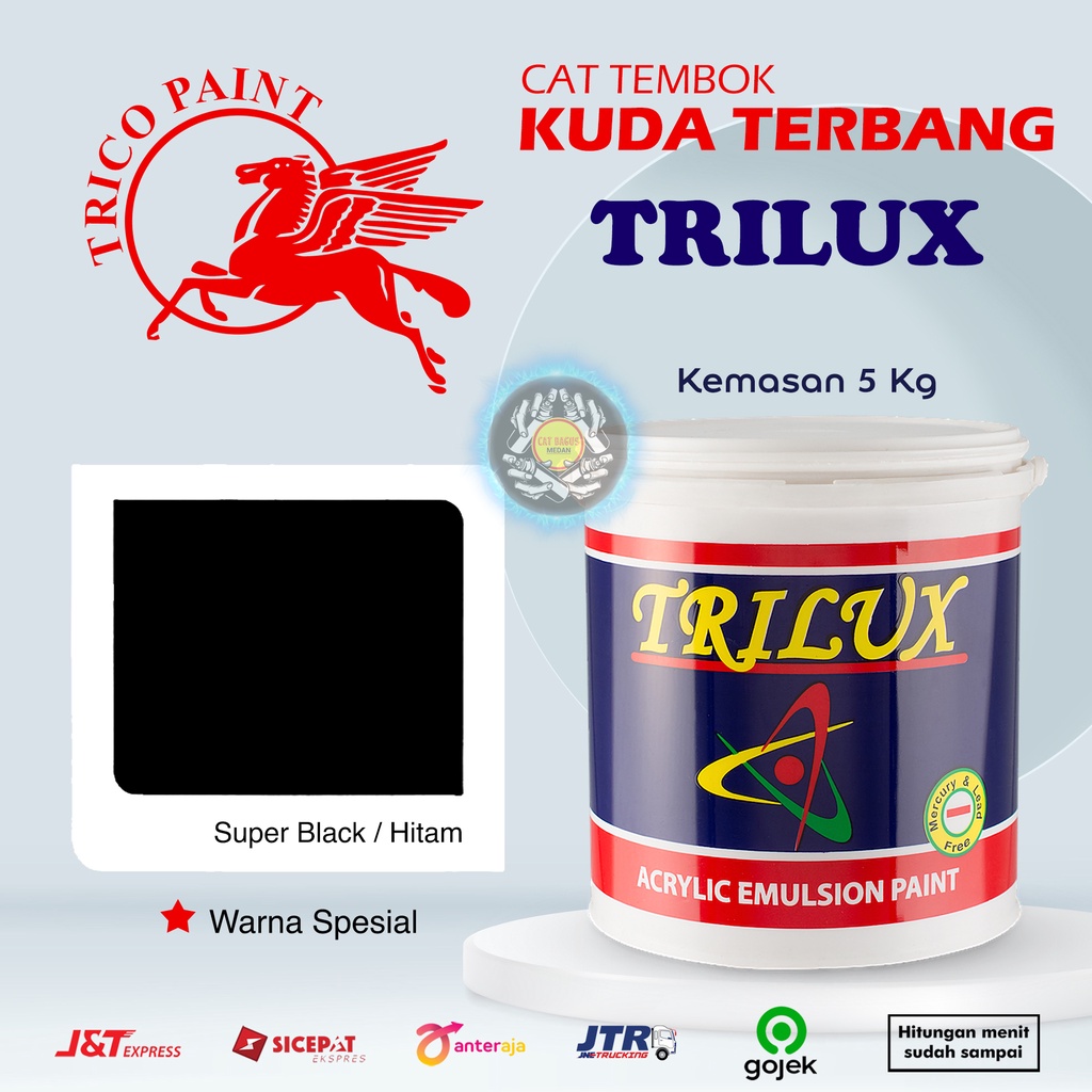 CAT AIR CAT TEMBOK DINDING TRILUX KUDA TERBANG 5 KG WARNA SPESIAL SUPER BLACK HITAM PEKAT HITAM DOFF