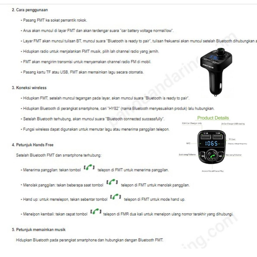 Bluetooth Wireless Fm Transmitter Musik HP ke Speaker Mobil LED Charger 2 USB  111162