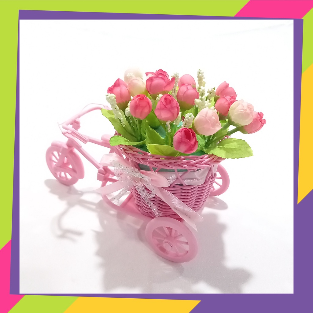 1574D1 / Pot bunga sepeda plus bunga Artificail / Pot bunga sepeda plus tanamanan hias