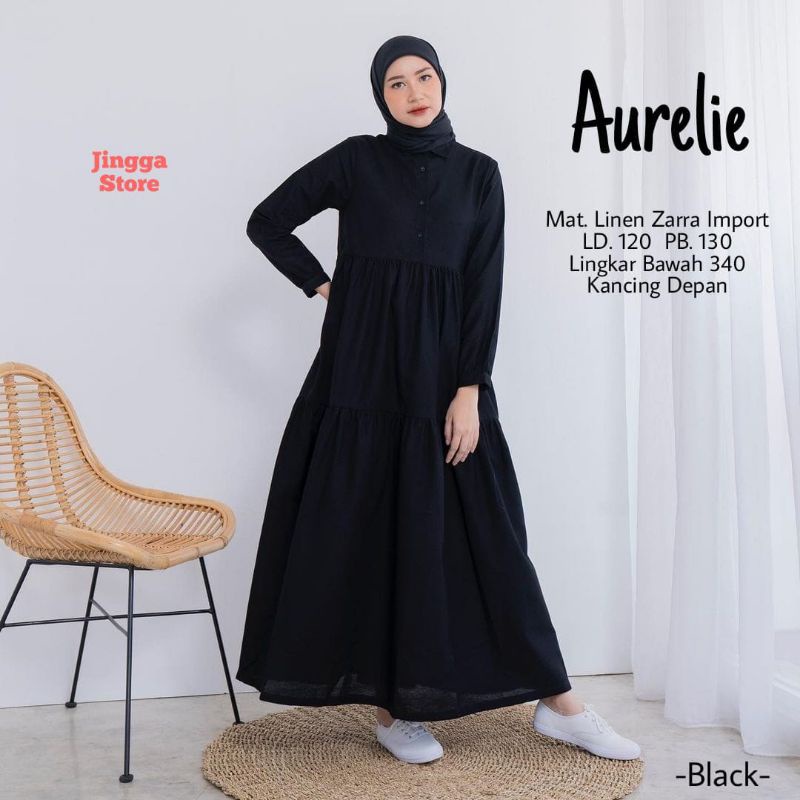 READY STOCK GAMIS AURELIE LD 120 LINEN ZAHRA IMPORT BUSUI