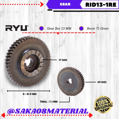 Grosir Gear Bor 13 mm Ryu Original Terbaru / Gear Bor RID13 1 RE / 13mm /Ger Mesin Bor 13mm / Gir 13