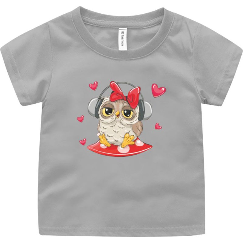 Kaos Anak Perempuan Burung Headset Baju Oblong Anak Cewek T Shirt Anak Anak Baju Anak Cewek Murah