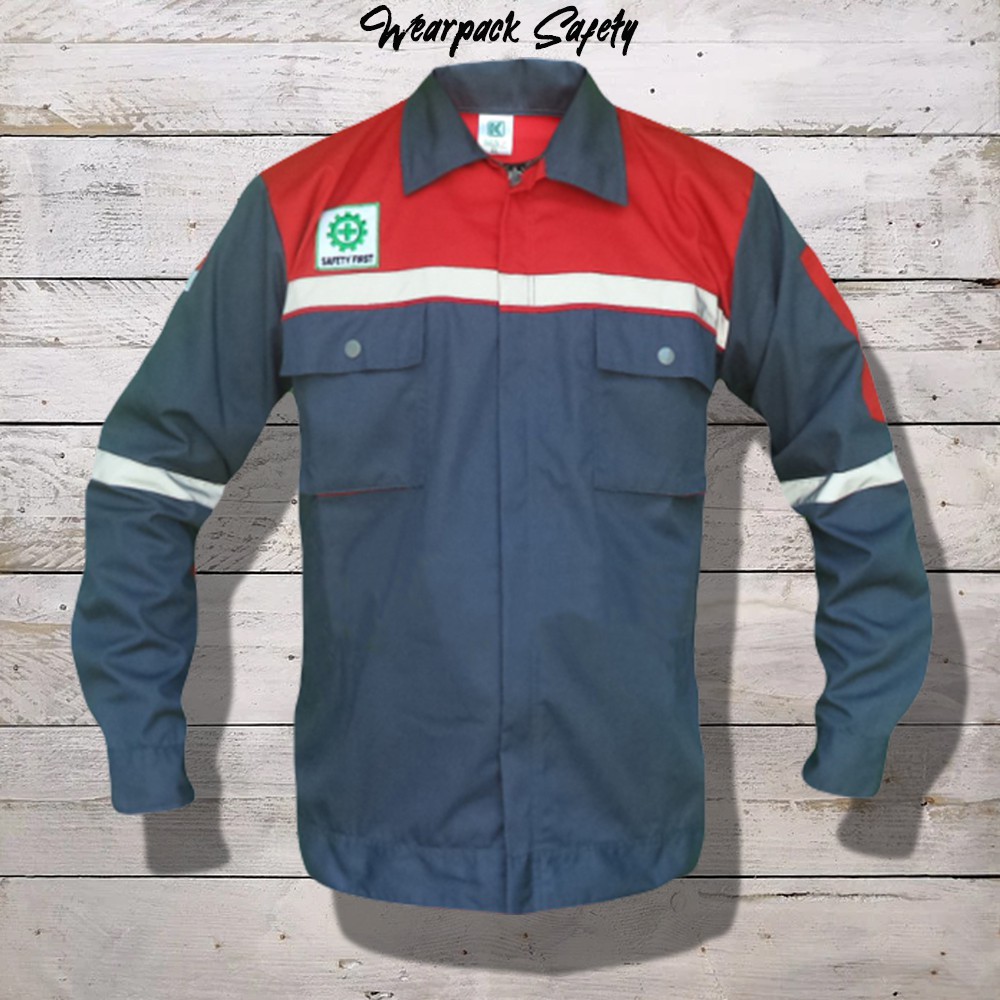 Wearpack Safety Abu Merah Atasan Wearpack Lengan Panjang Seragam Kerja
