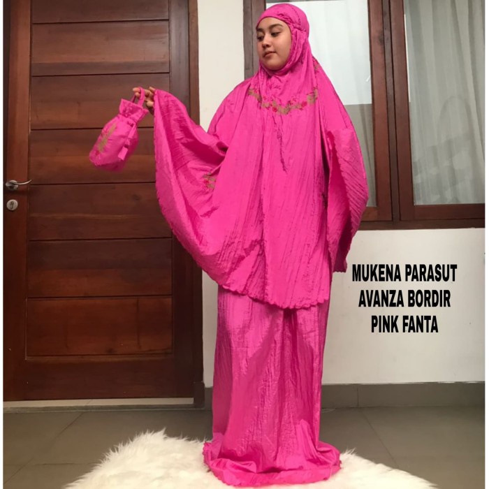 Promo Mukena Parasut Vaganza Bordir Pink Fanta - Putih