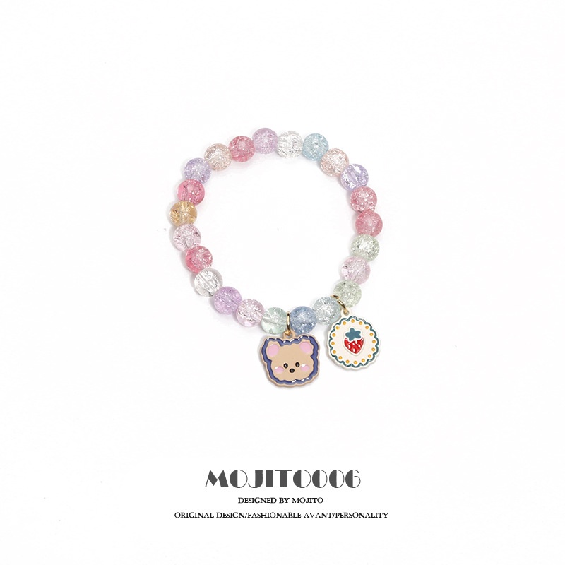 Gelang Manik-Manik Kristal Desain Good Luck Bear Gaya Korea Untuk Wanita