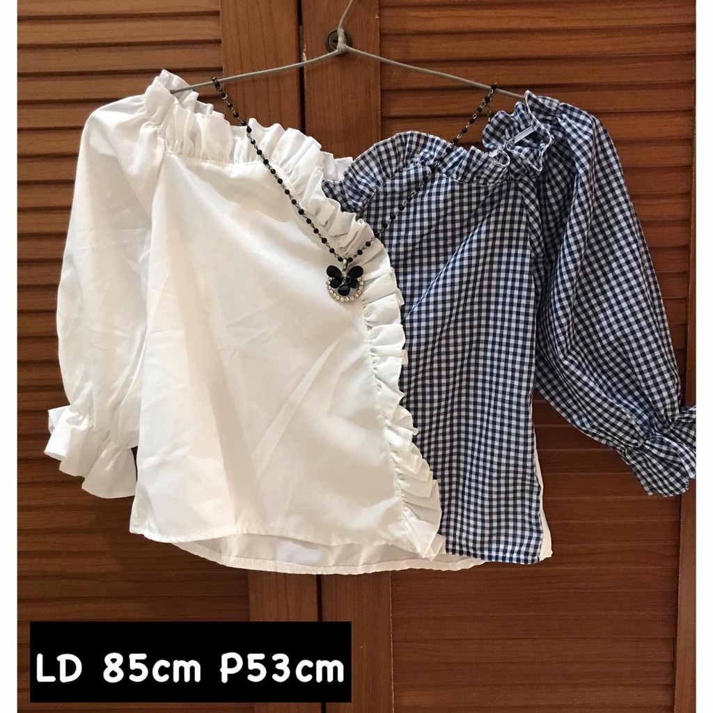 SALE NEW - BL003 Top Import Sabrina / Off Shoulder Blouse White Kombi