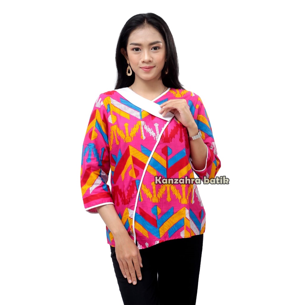 Atasan Batik Wanita Modern Blouse Batik Wanita S-M-L-XL-XXL-3L-4L-5L Bahan Katun-1