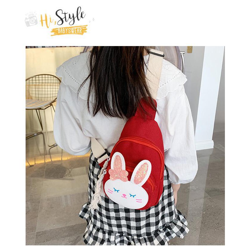 Tas Selempang Anak Perempuan Cewek Resleting Gambar Bunny Import CB008