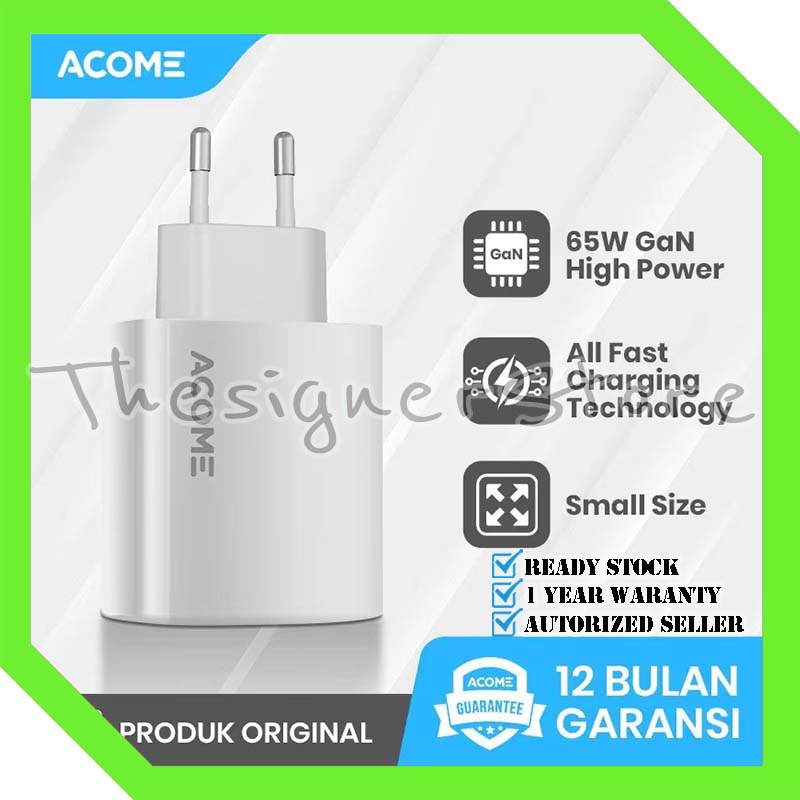 ACOME ACG65 Charger GaN 65W High Power Dual Ports Support All Fast-Charging Technology Garansi Resmi 1 Tahun