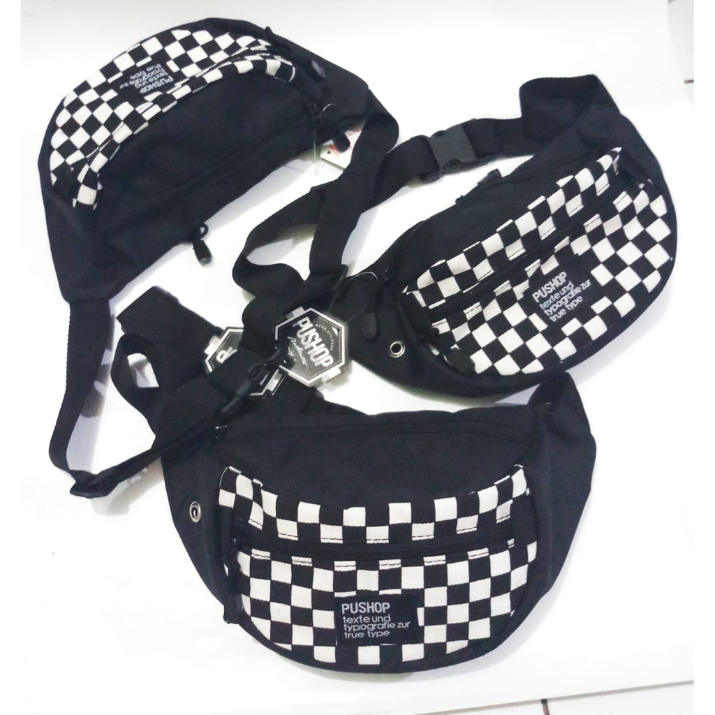 Tas Pinggang Kanvas Pria Catur Pushop Lubang Headset