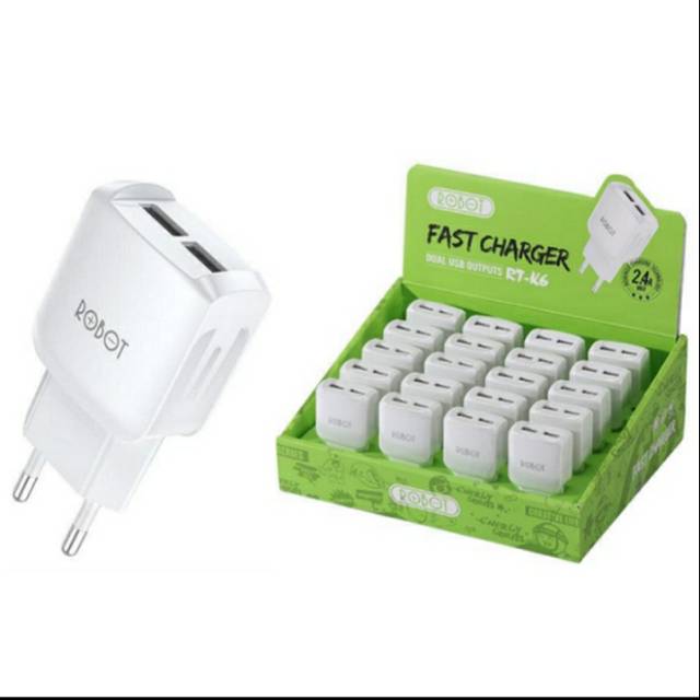 Adaptor charger batok kepala charger Robot RT-K6 dual USB Output fast charging 2.4 ampere