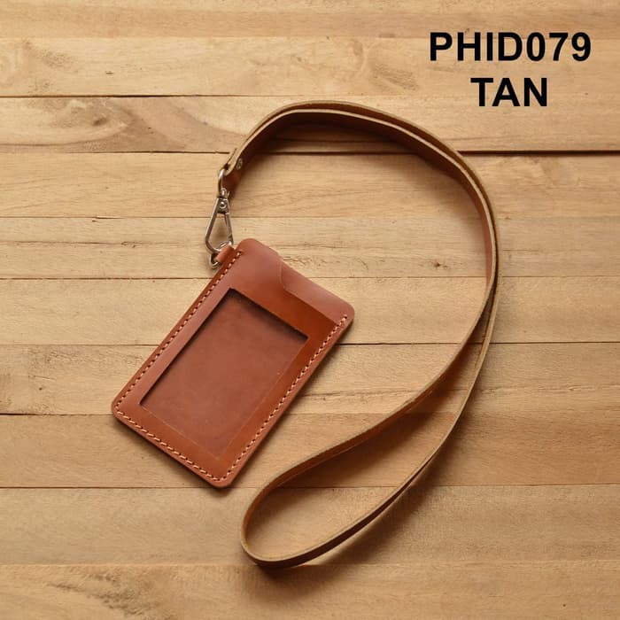 

gantungan ID card kulit asli warna tan id card holder PHID079