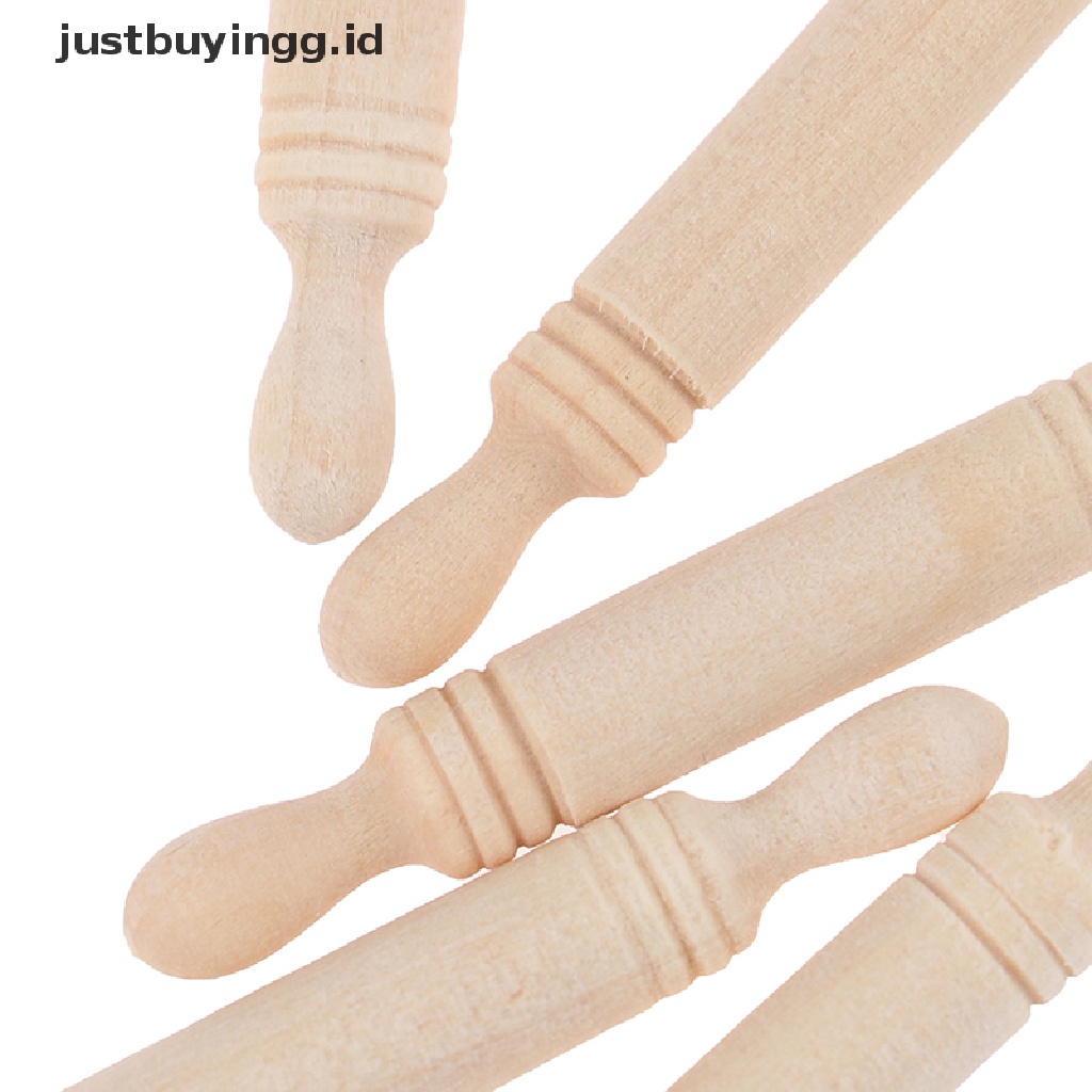 Justbuyingg.Id 6pcs / Set Mainan Miniatur Rolling Pin Kayu Aksesoris Dapur Rumah Boneka 1: 12