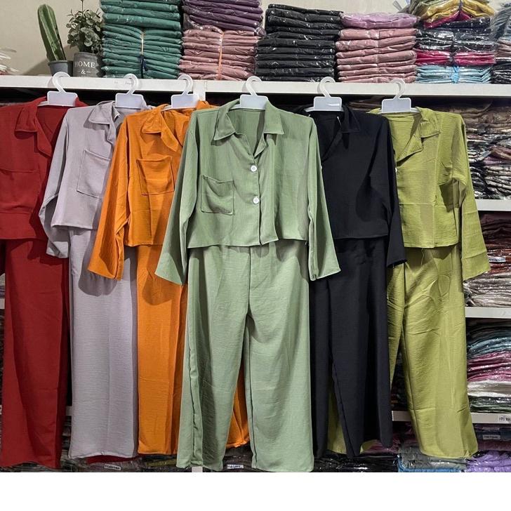 Stok Terbatas ONE SET CROP TOP BLEZER || KEMEJA CROP CRINGKLE || SET WANITA