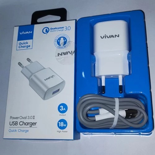 CHARGER VIVAN POWER OVAL 3.0 II 18W 3A QUICK CHARGING + KABEL TYPE C QUALCOMM QUICKCHARGE 3.0
