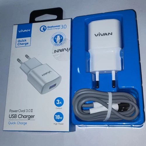 CHARGER VIVAN POWER OVAL 3.0 II 18W 3A QUICK CHARGING + KABEL TYPE C QUALCOMM QUICKCHARGE 3.0