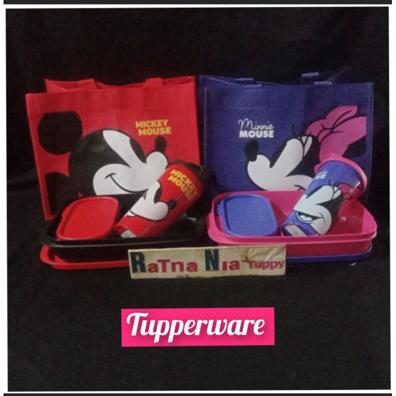 Mickey mouse Lunch Set & Minnie Mouse Lunch Box Set, Tempat bawa bekal anak bersekat