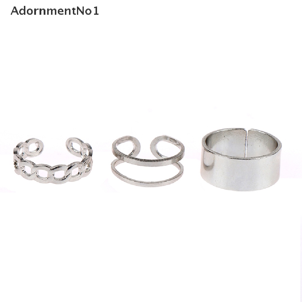 (AdornmentNo1) Set Cincin Bulat Hollow Out Adjustable Bahan Metal Tembaga Gaya Hip Hop Punk