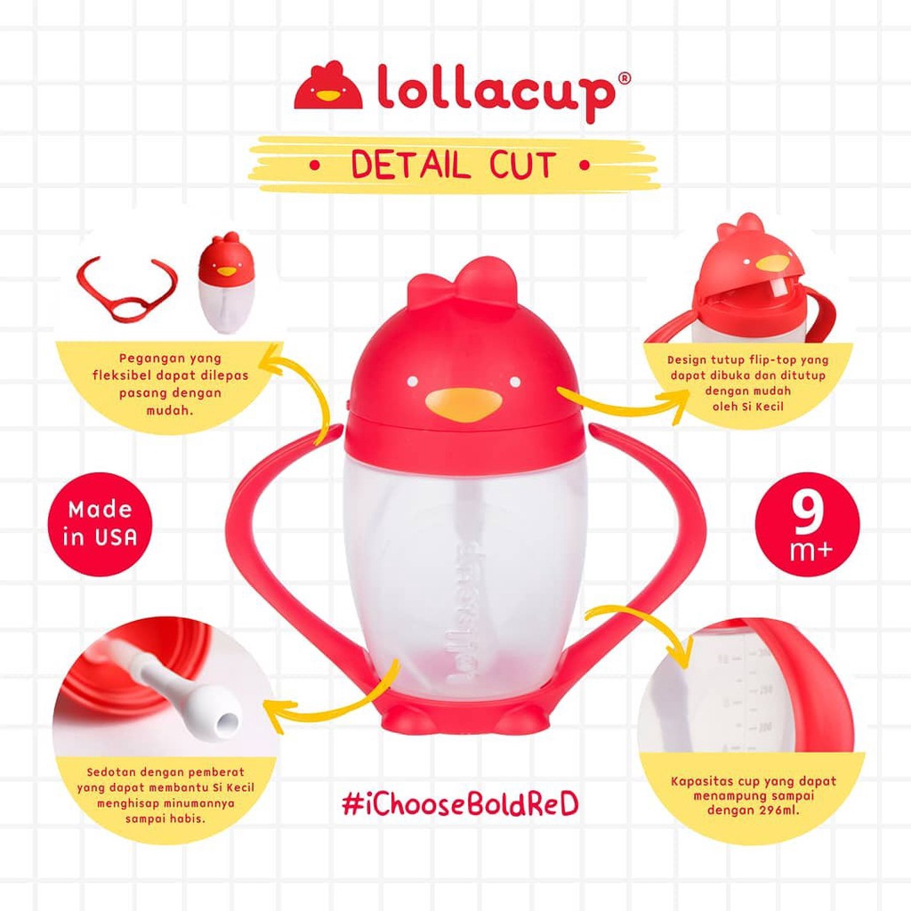 BOSU273 BOTOL MINUM LOLLALAND LOLLACUP STRAW SIPPY CUP 296 ML