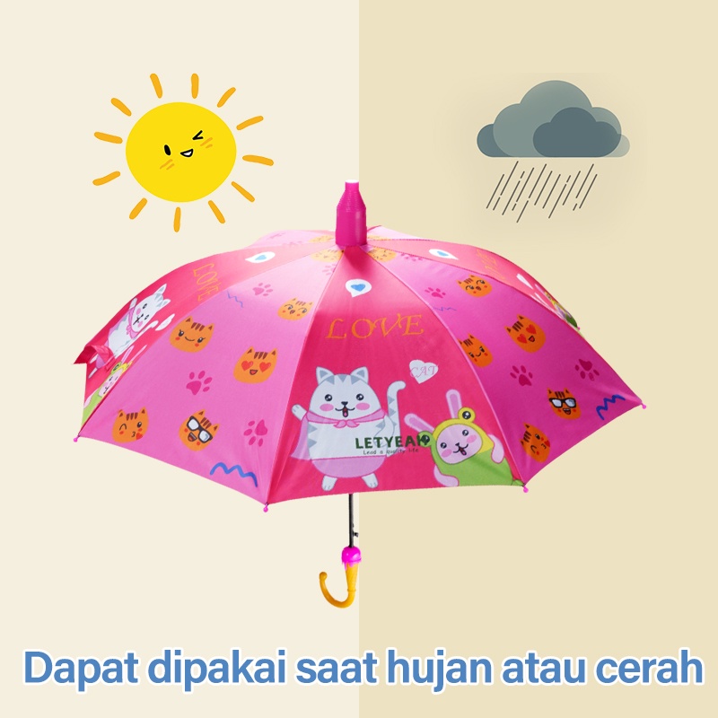 Letyeah &amp; Kaizenliving Payung Gagang Panjang anak Anti UV/Payung anak Motif Lucu