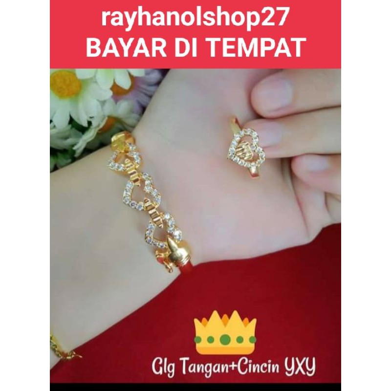 PERHIASAN WANITA SET GELANG FREE CINCIN TITANIUM ANTI LUNTUR BAHAN LAPIS EMAS 22 K